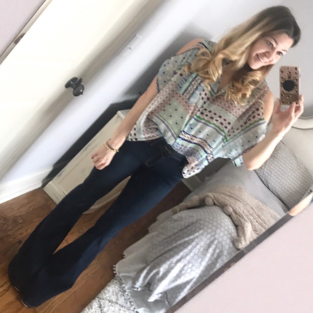 Aqua Print Cold Shoulder Top